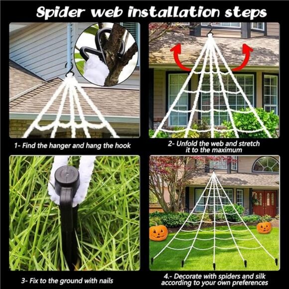 Halloween Decorations - 295" Halloween Spider Web Decorations Outdoor + 59" - Picture 6 of 7